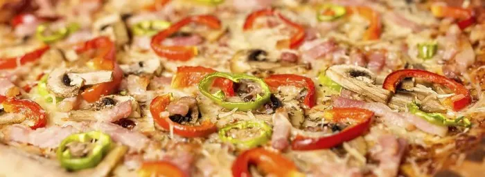 Framed Print : Close up pizza with red pepper ingredients