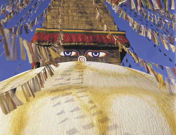 Framed Print : Close-up of the Great Stupa in the Tibetan quarter at Boddnath or Bauda in the Kathandu valley