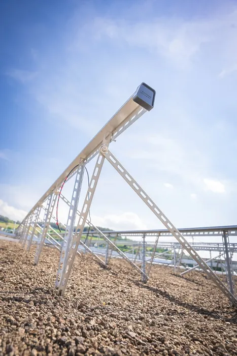 Framed Print : Close-up of a metal structure for solar modules under a clear blue sky Framed Print : Close-up of a metal structure for solar modules under a clear blue sky
