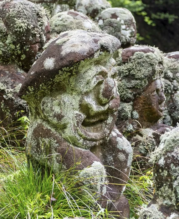 Framed Print : Close-up of moss-covered stone statue of rakan Framed Print : Close-up of moss-covered stone statue of rakan