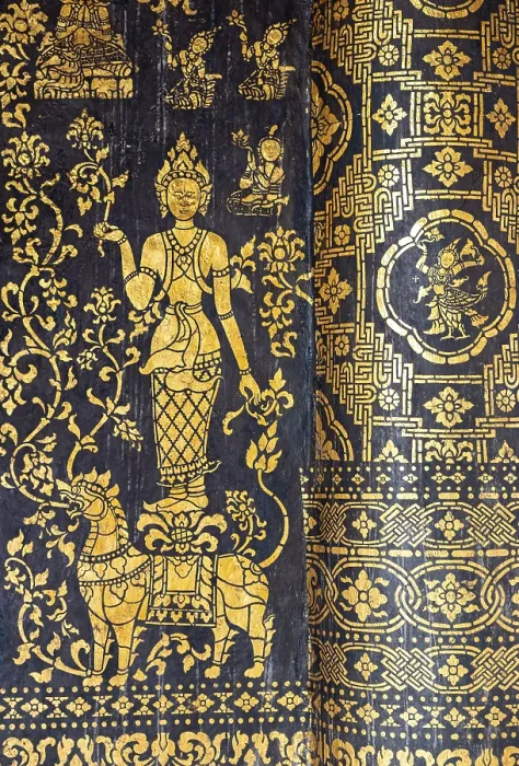 Framed Print : Close-up of ornate wall, Wat Xieng Thong