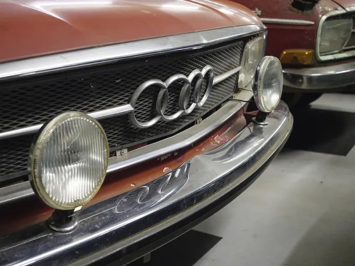 Framed Print : Close-up of a red Audi classic car with distinctive radiator grille and headlights Framed Print : Close-up of a red Audi classic car with distinctive radiator grille and headlights