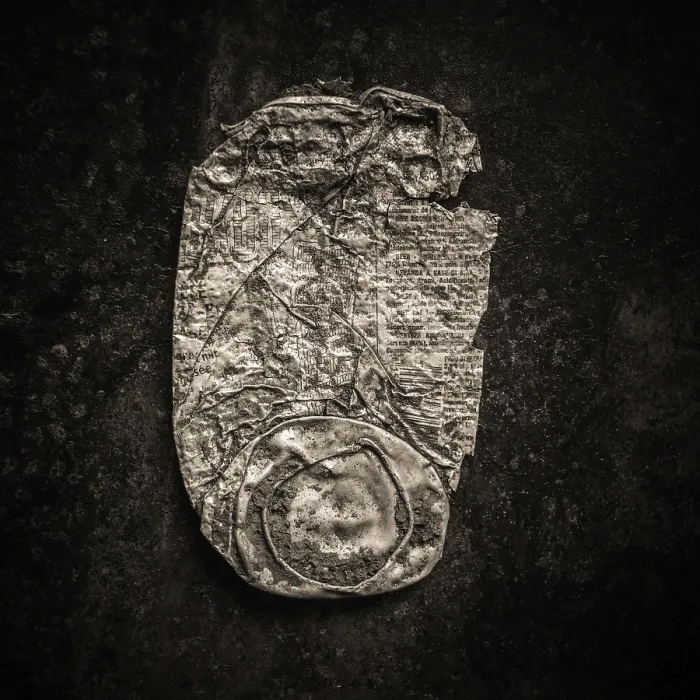 Framed Print : Close-up of a rusty can lying against a dark backdrop highlights the texture and wear of the metal Framed Print : Close-up of a rusty can lying against a dark backdrop highlights the texture and wear of the metal