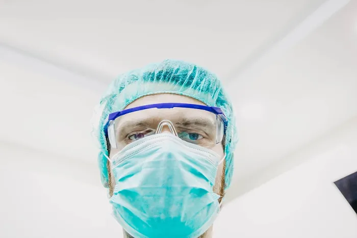 Framed Print : Close-up of a surgeon's intense look