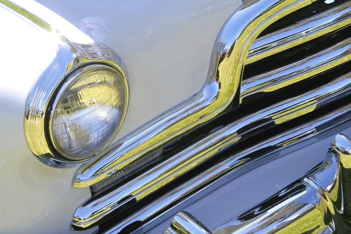 Framed Print : Close-up of a white vintage car
