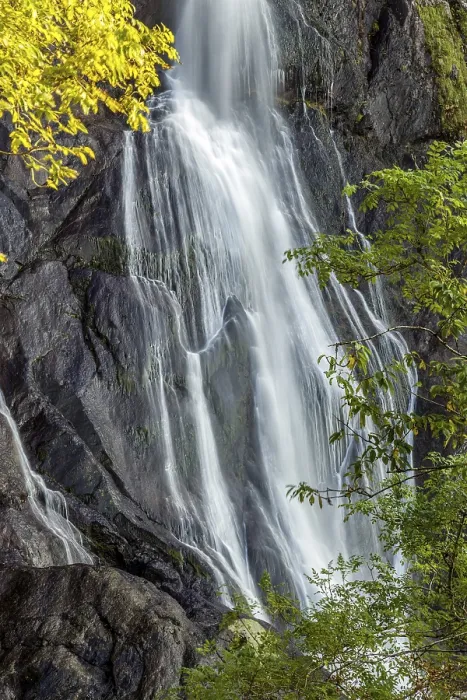 Framed Print : Close up view of Aber Falls in autumn