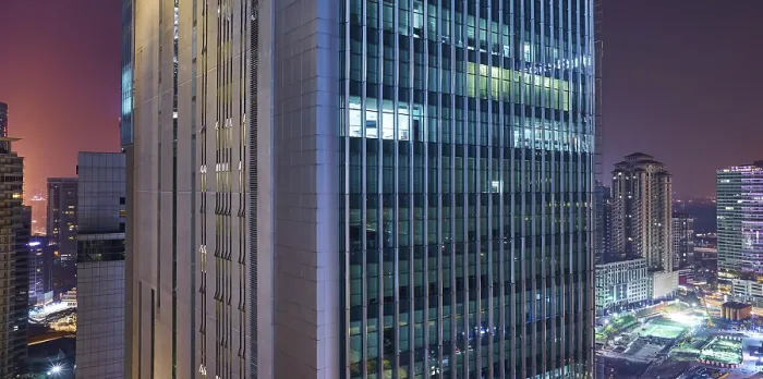 Framed Print : Closeup modern business skyscrapers and high-rise buildings