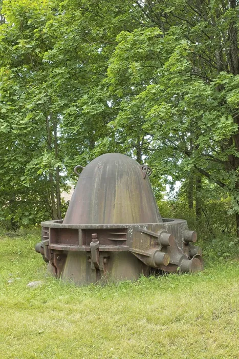 Framed Print : Closeup of old ladle container for pouring liquid metal or iron in display in park in summer