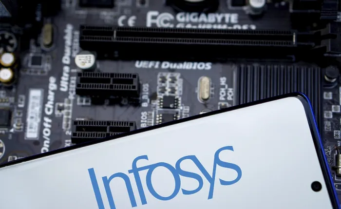 Framed Print : Closeup view of the Infosys logo