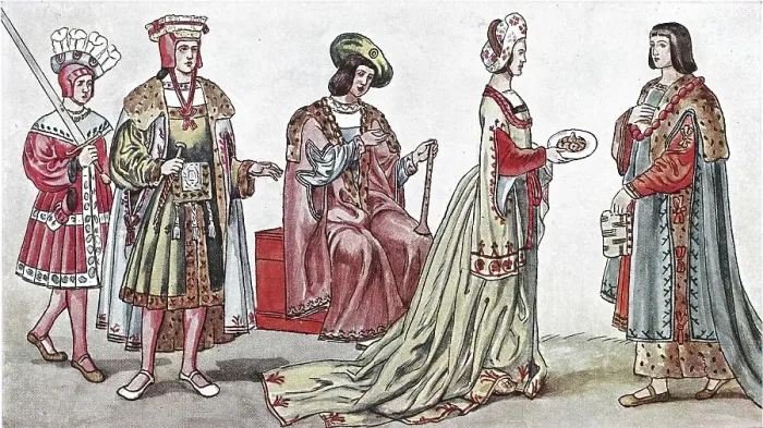 Framed Print : Clothing, from 1485-1510, peasant costumes Framed Print : Clothing, from 1485-1510, peasant costumes