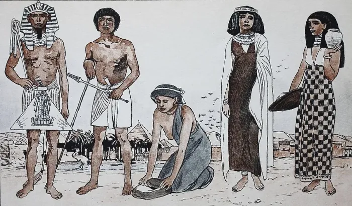 Framed Print : Clothing in ancient Egypt, time of the empire around 2200 BC from the left Framed Print : Clothing in ancient Egypt, time of the empire around 2200 BC from the left
