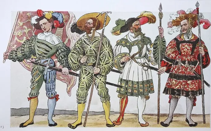 Framed Print : Clothing, c. 150-1540, the slashed costume Framed Print : Clothing, c. 150-1540, the slashed costume