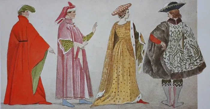 Framed Print : Clothing, fashion in Italy, early Renaissance from 1400-1450 Framed Print : Clothing, fashion in Italy, early Renaissance from 1400-1450