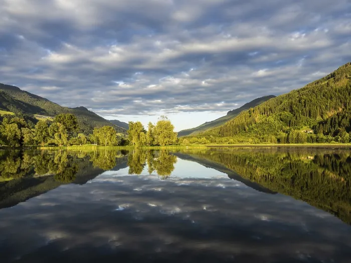 Framed Print : Clouds are reflected in the lake