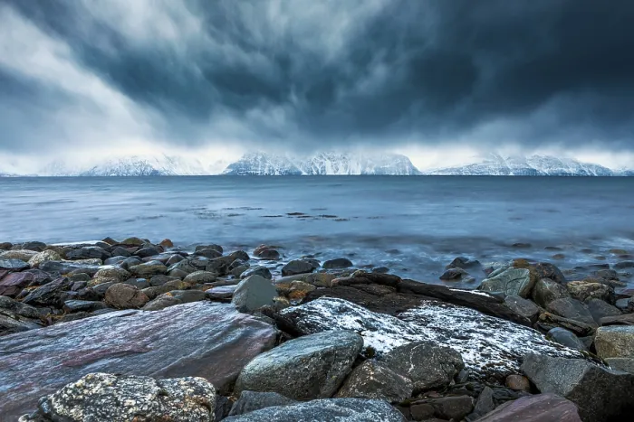 Framed Print : Cloudy atmosphere, Fjord Lyngen, Skibotn, Norway Framed Print : Cloudy atmosphere, Fjord Lyngen, Skibotn, Norway