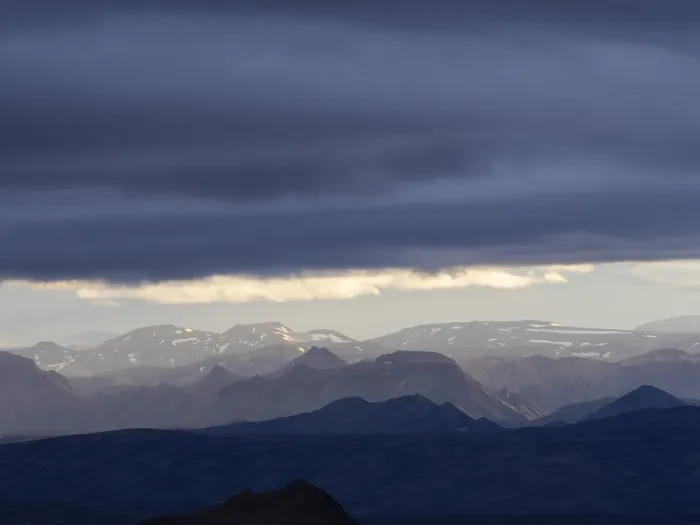Framed Print : Cloudy mood and evening light, view from Mount Sveinstindur