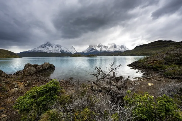 Framed Print : Cloudy mountain range Cuernos del Paine
