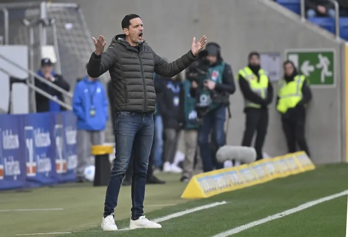 Framed Print : Coach Dino Toppmoller Eintracht Frankfurt SGE on the sidelines Gesture Gesture PreZero Arena