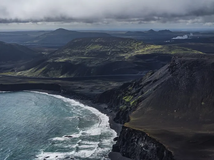 Framed Print : Coast, mountains, sea, volcanic landscape
