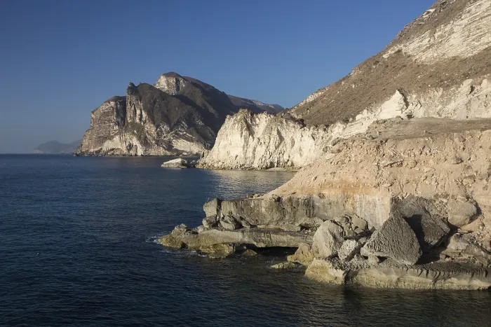 Framed Print : Coast, near Mughsayl, landscape, sea, cliffs, Oman