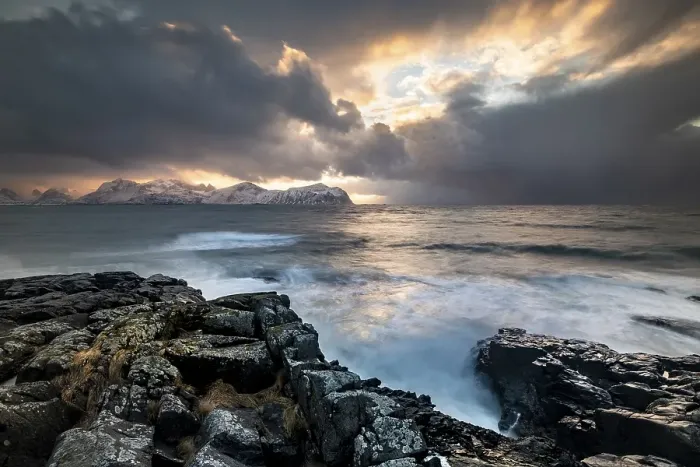 Framed Print : Coast near Vareid, evening mood Framed Print : Coast near Vareid, evening mood