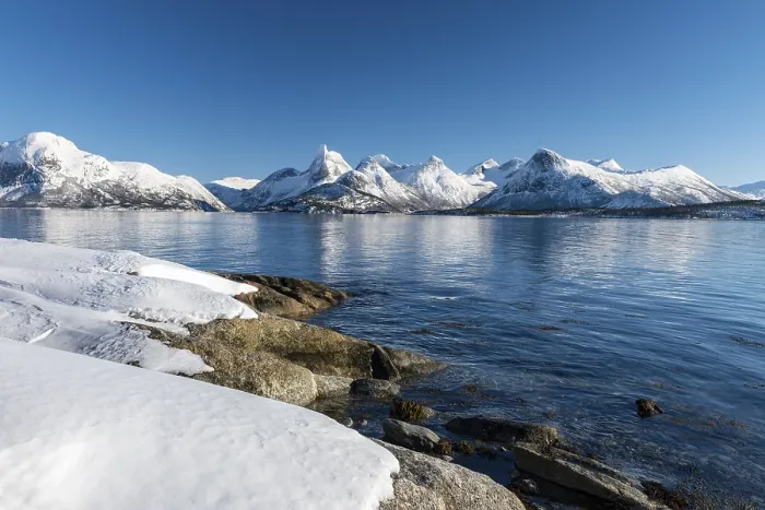 Framed Print : Coastal landscape by the fjord