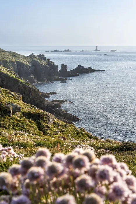 Framed Print : Coastal landscape at Land's End with the rock Goose Slade Point