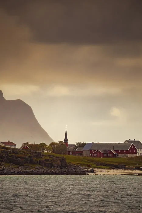 Framed Print : A coastal village with a church