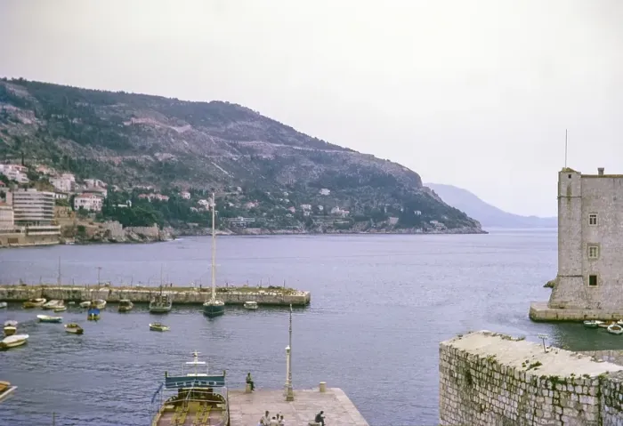 Framed Print : Coastline and historic buildings around the harbour, Dubrovnik, Croatia, former Yugoslavia, Europe 1970, Europe
