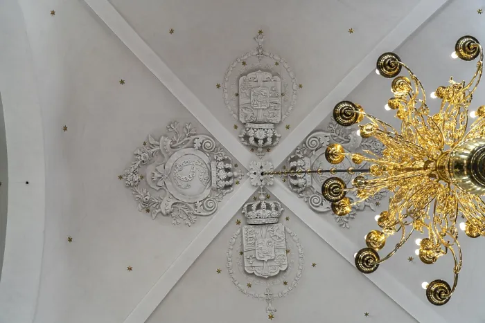 Framed Print : Coat of arms on the ceiling of the Evangelical Lutheran Church of the Saviour in front of Frelsers Kirke