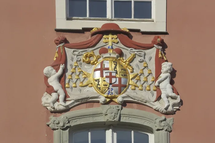 Framed Print : Coat of arms at the entrance to the Galerie Bodenseekreis building