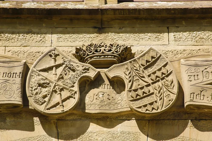 Framed Print : Coat of arms, stone plaques, relief