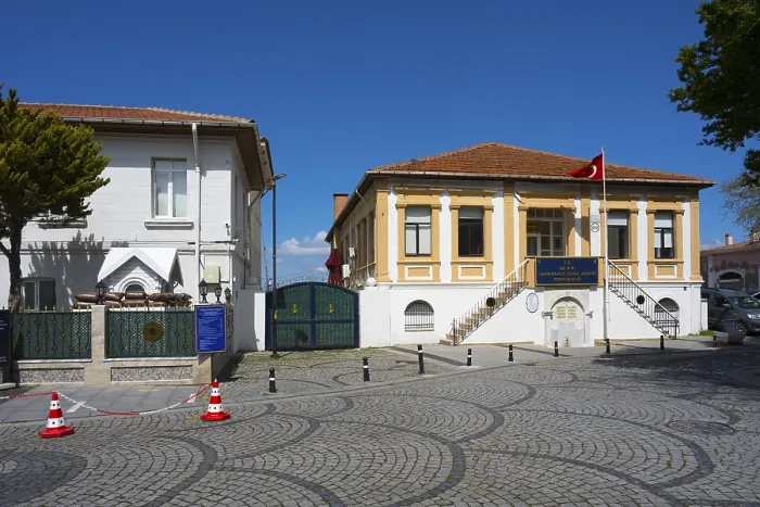 Framed Print : Cobblestone street with historic buildings and a Turkish flag Framed Print : Cobblestone street with historic buildings and a Turkish flag
