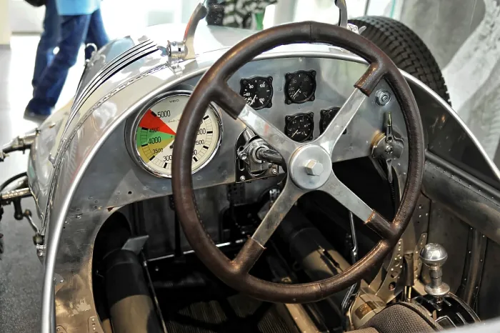 Framed Print : Cockpit view of a vintage car with steering wheel and instrument panel in retro design Framed Print : Cockpit view of a vintage car with steering wheel and instrument panel in retro design