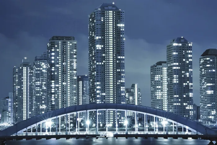 Framed Print : Cold toned cityscape of night Tokyo Framed Print : Cold toned cityscape of night Tokyo