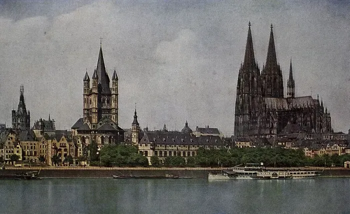 Framed Print : Cologne Cathedral with St. Martin and the Town Hall Tower in 1910
