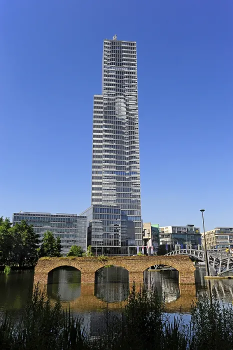 Framed Print : Cologne Tower, old wall vs. modern architecture in the media park