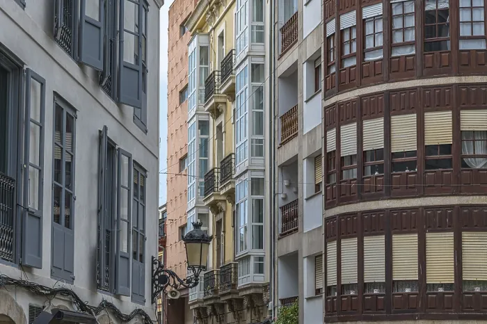 Framed Print : Colorful architecture in the old town of Ribadeo