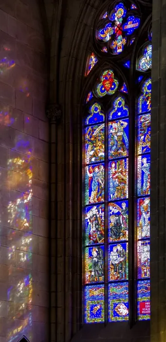 Framed Print : Detail of a colorful church window inside the Saint Vitus Cathedral in Prague Framed Print : Detail of a colorful church window inside the Saint Vitus Cathedral in Prague