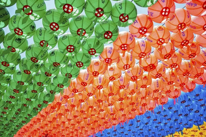 Framed Print : Colorful lanterns at Cheonggye temple in Uiwang