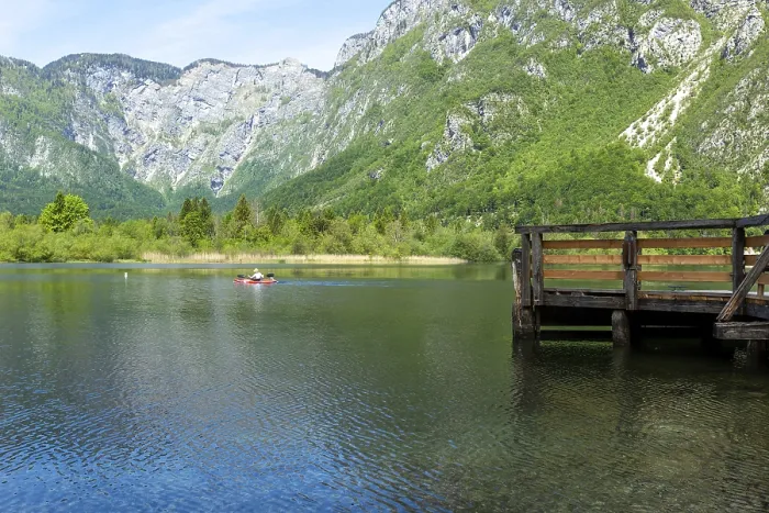 Framed Print : Colorful panorama of the Bohinj Lake at Ukanc