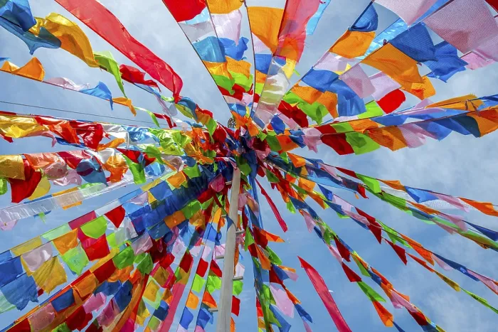 Framed Print : Colorful tibetan buddhist praying flags in the wind next to Chaqia salt lake
