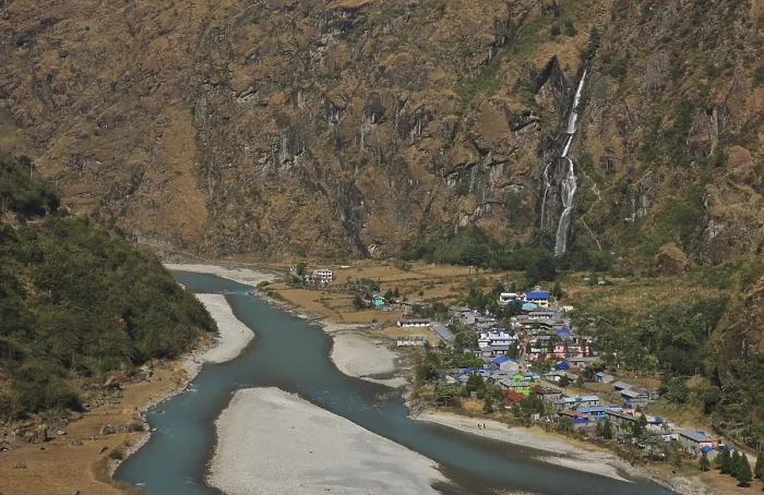 Framed Print : Colorful village Tal, Annapurna Conservation Area