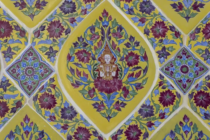 Framed Print : Coloured Bencharong ceramic tiles