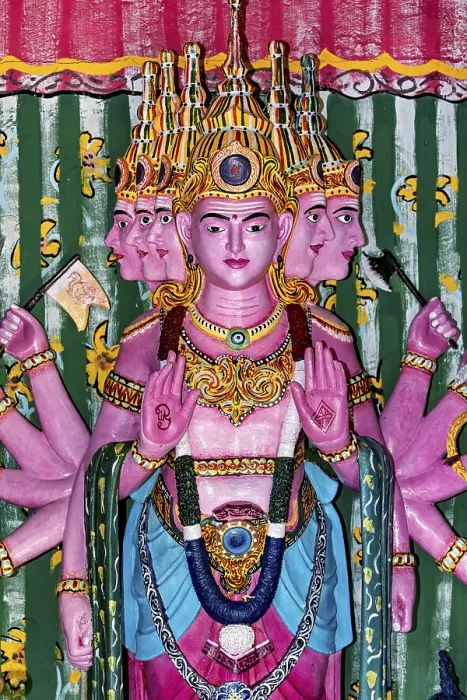 Framed Print : Colourful depiction of a multi-headed deity with detailed decorations