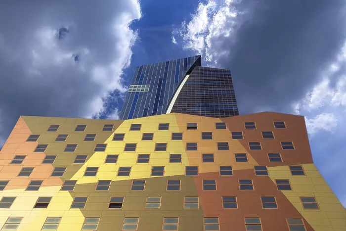 Framed Print : Colourful facade of a high-rise building