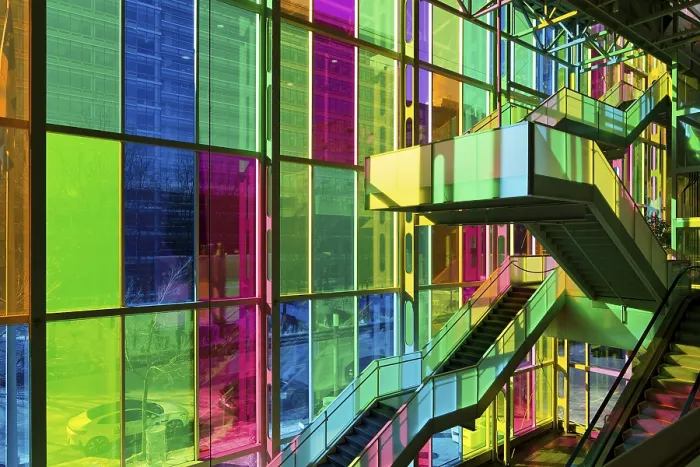 Framed Print : The colourful foyer at the convention centre