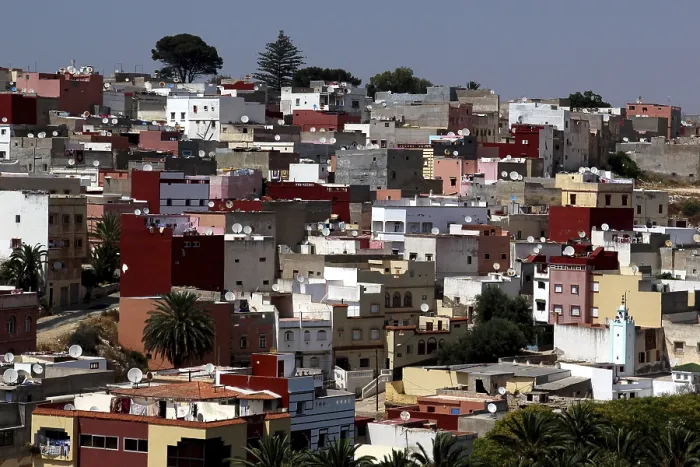 Framed Print : Colourful houses in a dense urban environment in Safi
