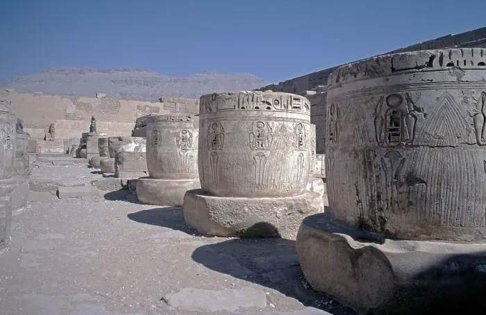 Framed Print : Column remains, Holy of Holies, Medinet Habu, Thebes-West, Luxor, Nile Valley, Egypt, September 1989, vintage, retro, old, historical, Africa