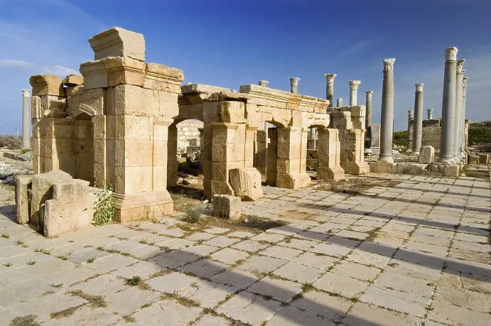 Framed Print : Columns in front of the theater at Leptis Magna Framed Print : Columns in front of the theater at Leptis Magna